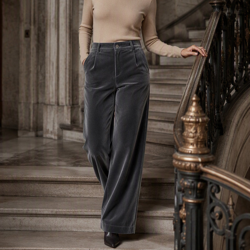 💎👖 Neuheiten – Damen Samt-High-Waist-Weitbein-Hose – elegant und bequem