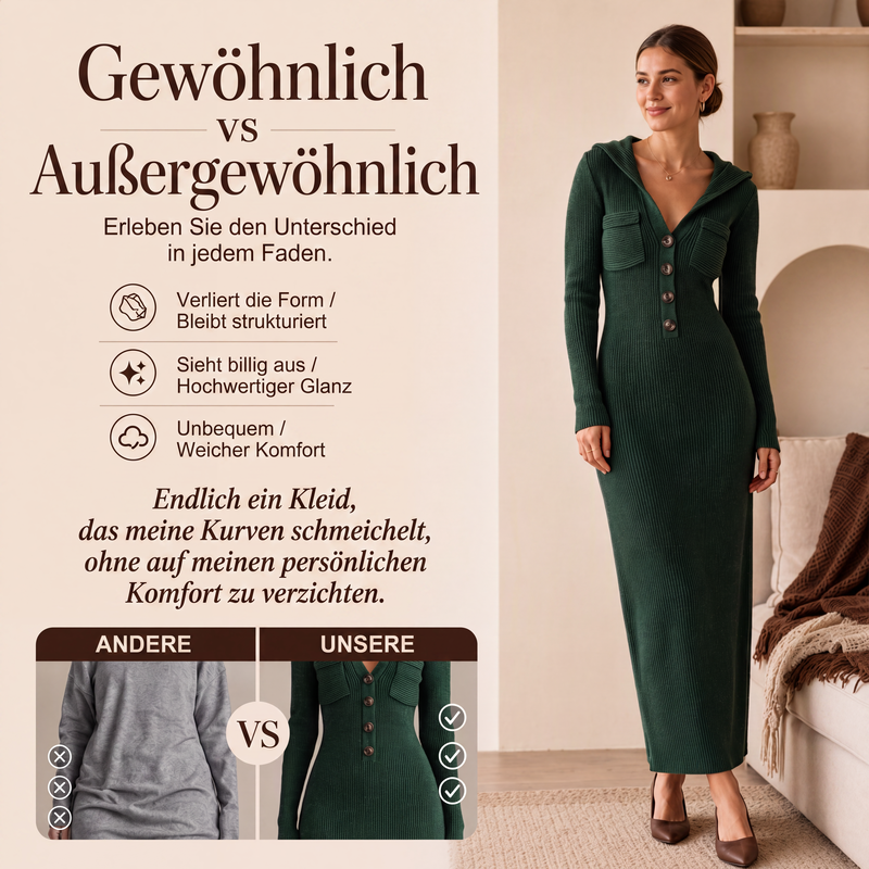 📢📢50% Rabatt!!! 🎉✨ Geripptes Damen-Maxikleid mit Kapuze