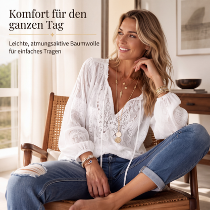 📢📢50%Rabatt!!!🎉✨Damen Spitzenoberteil mit langen Ärmeln und V-Ausschnitt