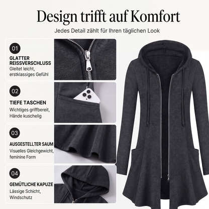 📢🎉50%Rabatt!!!🛍️✨Damen Kapuzenjacke mit Reißverschluss, mittellang