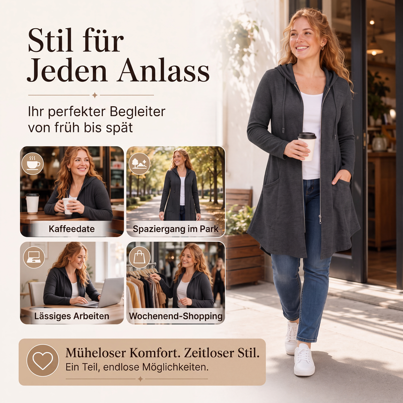 📢🎉50%Rabatt!!!🛍️✨Damen Kapuzenjacke mit Reißverschluss, mittellang