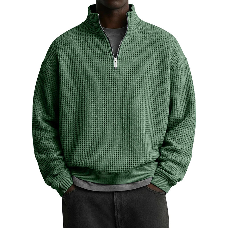 📢📢50%Rabatt!!!🎉✨Herren-Sweatshirt mit entspannter Passform, Halbreißverschluss und Waffelstruktur
