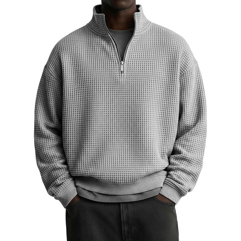 📢📢50%Rabatt!!!🎉✨Herren-Sweatshirt mit entspannter Passform, Halbreißverschluss und Waffelstruktur