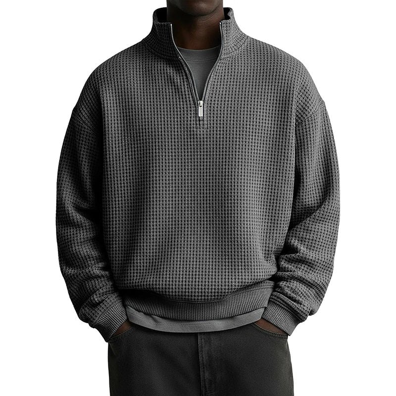 📢📢50%Rabatt!!!🎉✨Herren-Sweatshirt mit entspannter Passform, Halbreißverschluss und Waffelstruktur