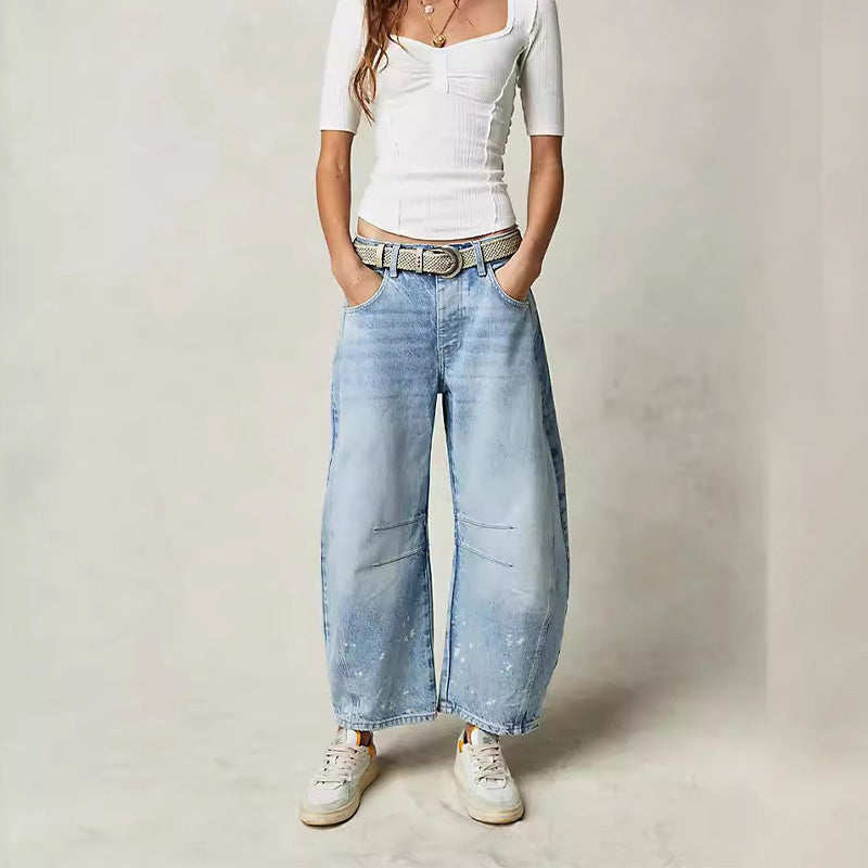 📢📢50% Rabatt!!! 🎉✨ Damen Retro-Jeans mit mittlerer Taille & gebogenem weitem Bein – Stylischer Retro-Schnitt, schmeichelhafte mittlere Taille und elegante weite Beine – perfekt für einen trendigen Look im Alltag & in der Freizeit. Jetzt -50%!
