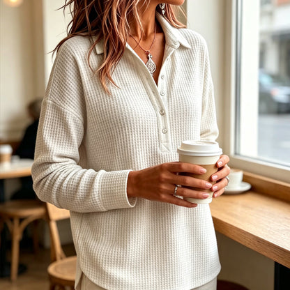 📢📢50% Rabatt!!! 🎉✨ Leger geschnittenes Langarm-T-Shirt aus Strick für Damen – Bequemes Strick-Langarmshirt, lässiger Schnitt und weiches Material – perfekt für einen gemütlichen Look im Alltag & in der Freizeit. Jetzt -50%!
