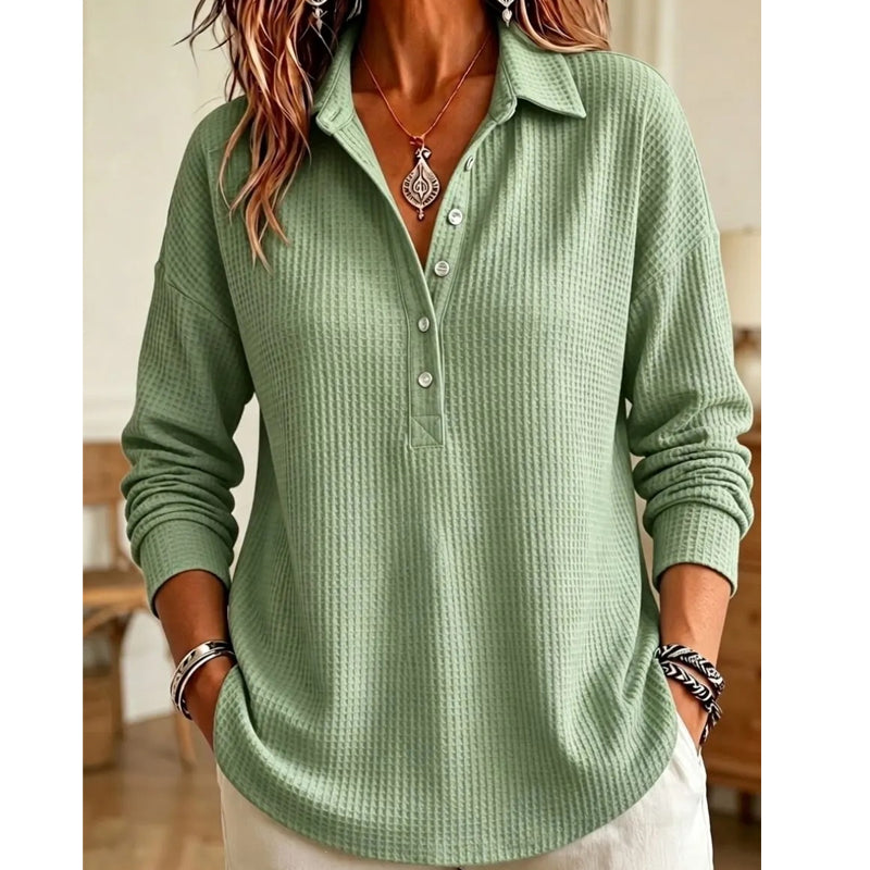📢📢50% Rabatt!!! 🎉✨ Leger geschnittenes Langarm-T-Shirt aus Strick für Damen – Bequemes Strick-Langarmshirt, lässiger Schnitt und weiches Material – perfekt für einen gemütlichen Look im Alltag & in der Freizeit. Jetzt -50%!