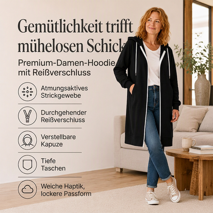📢📢50% Rabatt!!! 🎉✨ Lange Kapuzenjacke mit Reißverschluss für Damen