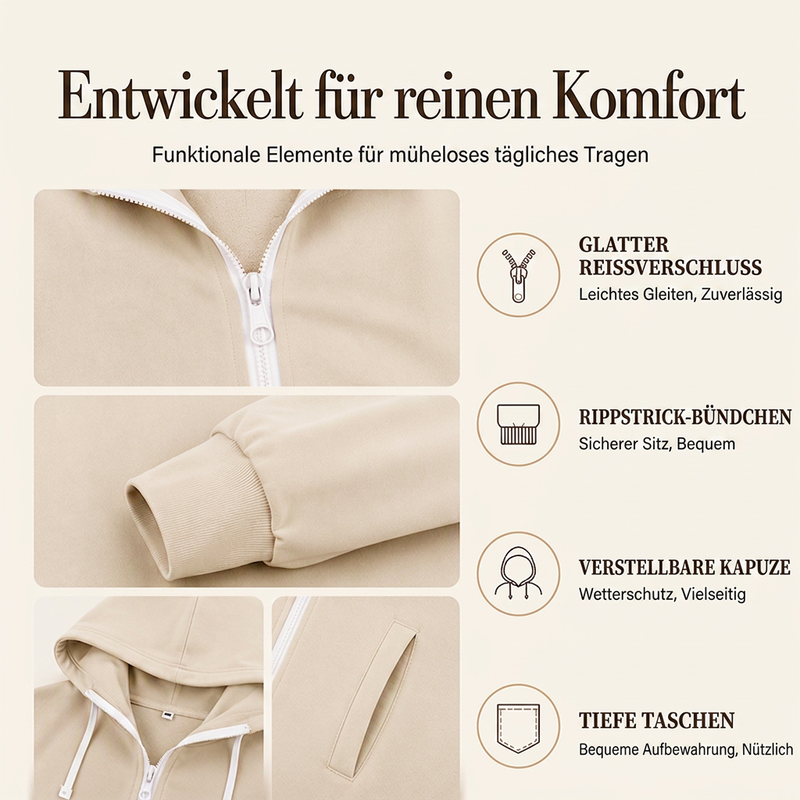 📢📢50% Rabatt!!! 🎉✨ Lange Kapuzenjacke mit Reißverschluss für Damen
