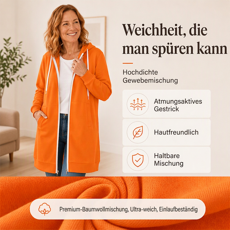 📢📢50% Rabatt!!! 🎉✨ Lange Kapuzenjacke mit Reißverschluss für Damen