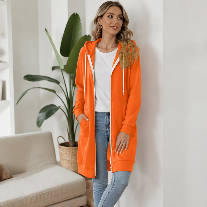 📢📢50% Rabatt!!! 🎉✨ Lange Kapuzenjacke mit Reißverschluss für Damen