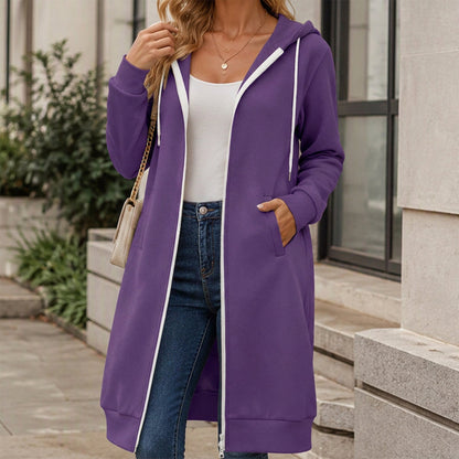 📢📢50% Rabatt!!! 🎉✨ Lange Kapuzenjacke mit Reißverschluss für Damen