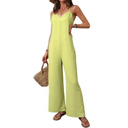 📢📢50% Rabatt!!! 🎉✨ Damen-Casual-Jumpsuit mit V-Ausschnitt & Spaghettiträgern
