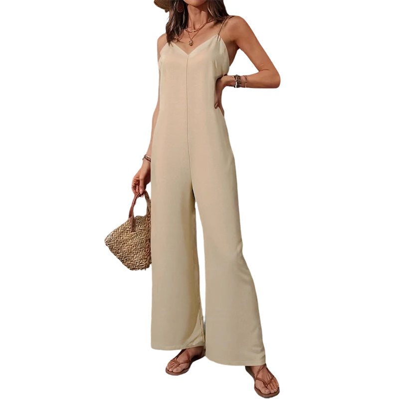 📢📢50% Rabatt!!! 🎉✨ Damen-Casual-Jumpsuit mit V-Ausschnitt & Spaghettiträgern