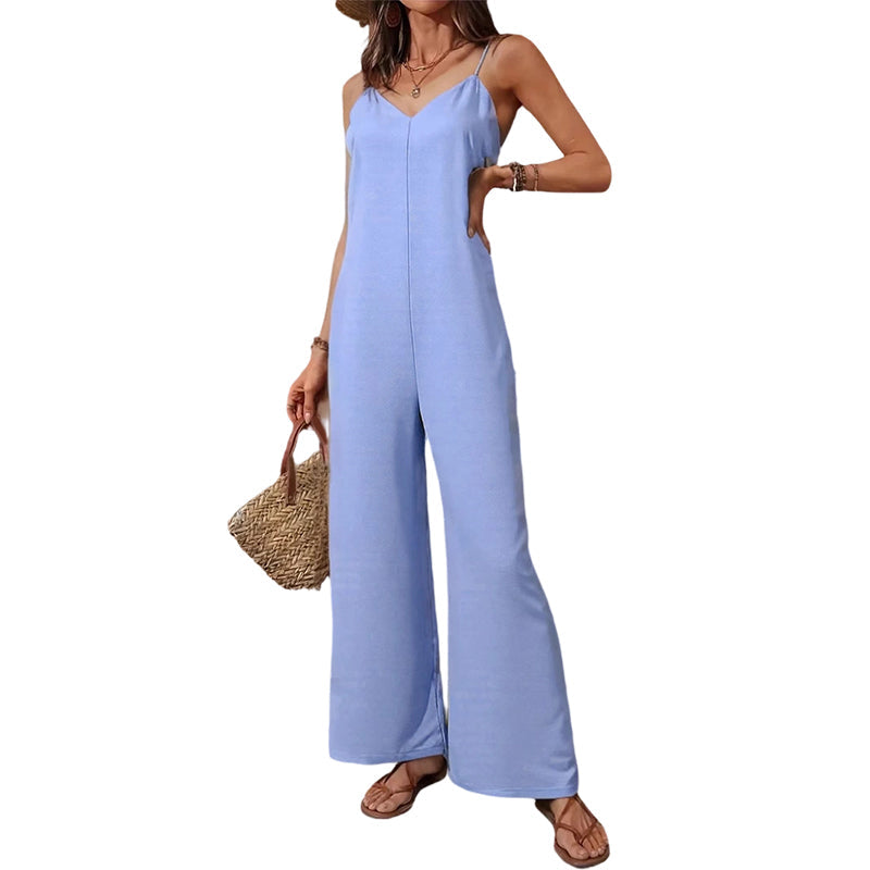 📢📢50% Rabatt!!! 🎉✨ Damen-Casual-Jumpsuit mit V-Ausschnitt & Spaghettiträgern