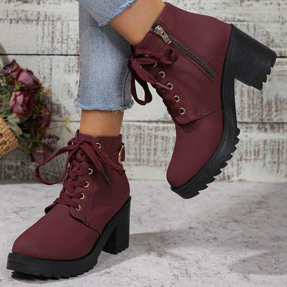 📢📢50%Rabatt!!!🎉✨Damen-Stiefeletten mit Blockabsatz und Plateausohle