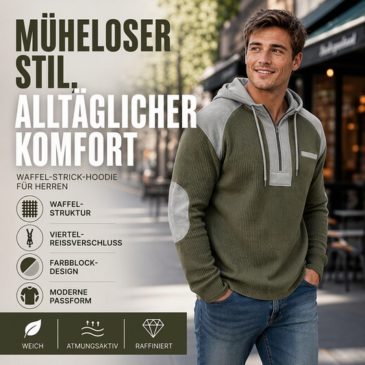 Herren Freizeit Patchwork Waffelstrick Hoodie