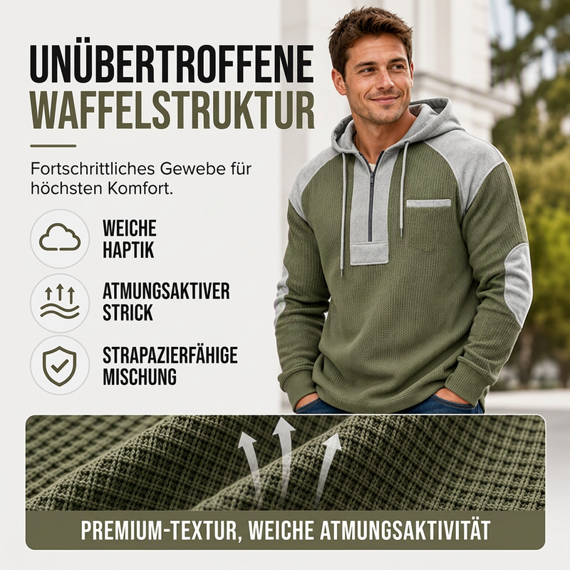 📢📢50% Rabatt!!! 🎉✨ Herren Freizeit Patchwork Waffelstrick Hoodie