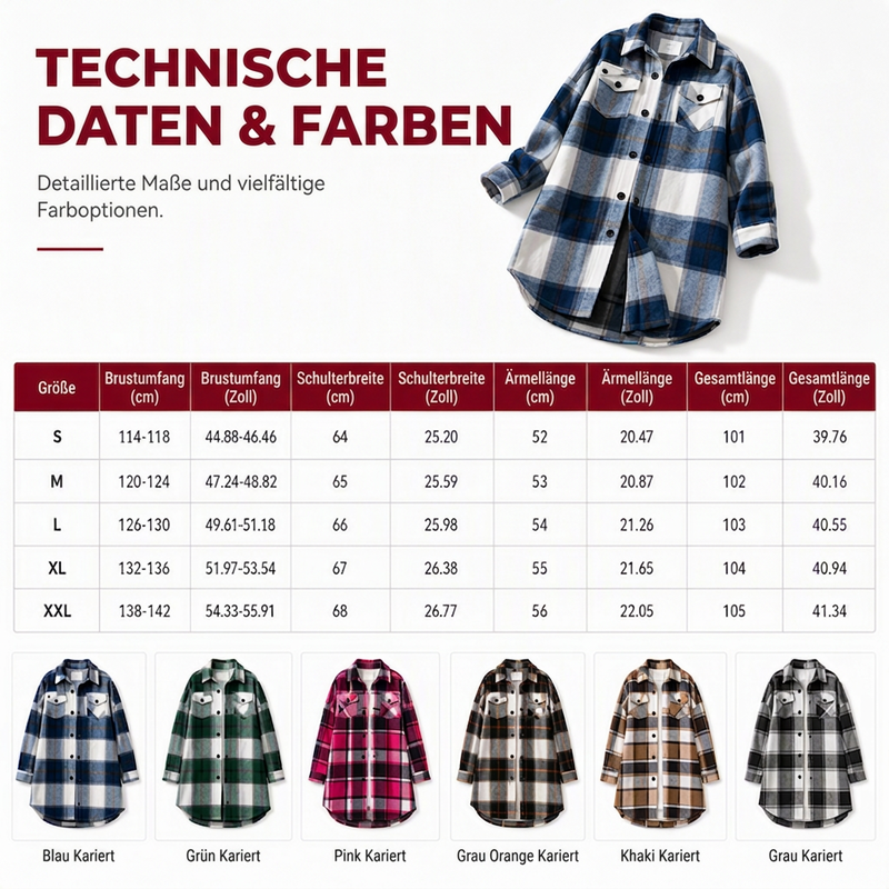 🔥 Die neuen Lieblingsteile sind da – und sie sind schon jetzt ein Hit! Legeres kariertes Damen-Hemdjacke mit Knopfleiste in langem Schnitt