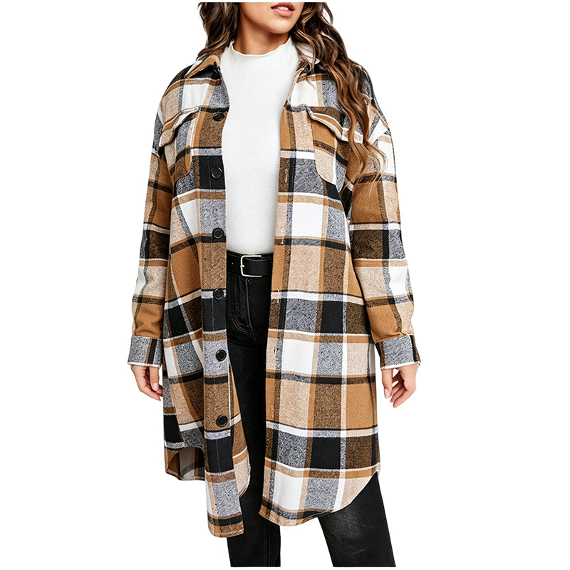 🔥 Die neuen Lieblingsteile sind da – und sie sind schon jetzt ein Hit! Legeres kariertes Damen-Hemdjacke mit Knopfleiste in langem Schnitt