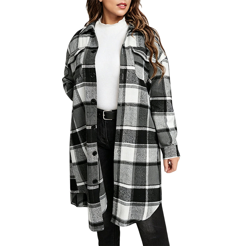 🔥 Die neuen Lieblingsteile sind da – und sie sind schon jetzt ein Hit! Legeres kariertes Damen-Hemdjacke mit Knopfleiste in langem Schnitt