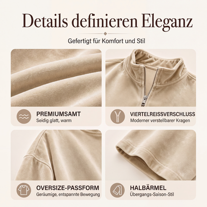 📢🎉50%Rabatt!!!🛍️✨Samt-Oberteil mit 3/4-Ärmeln und Halb-Reißverschluss für Damen