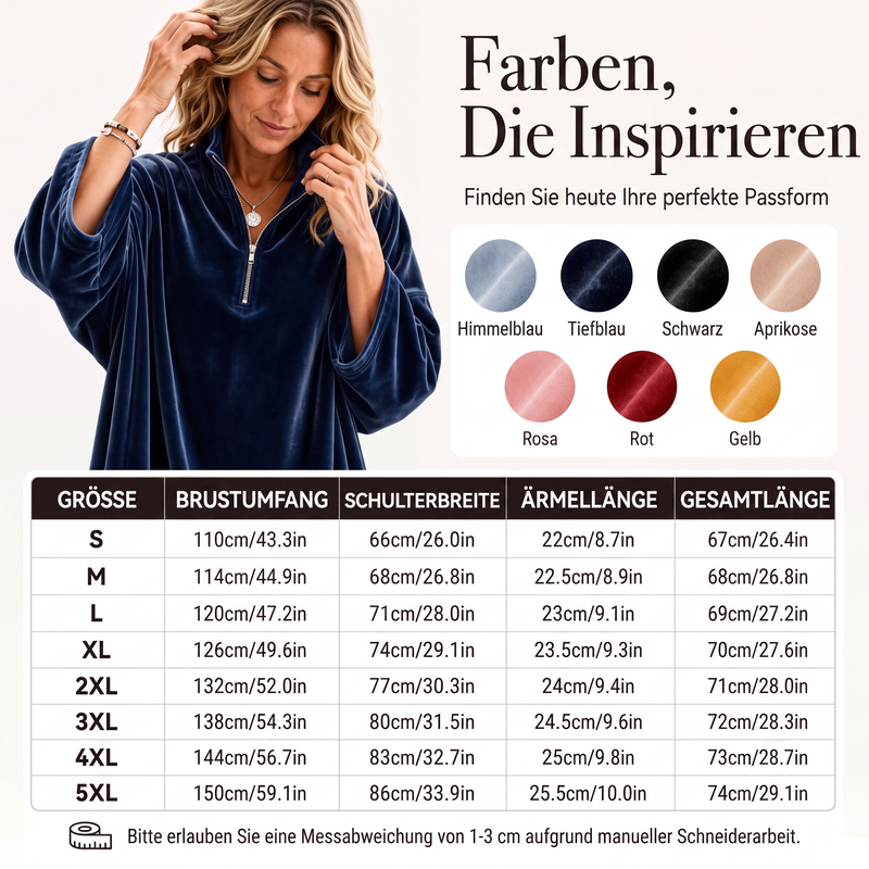 📢🎉50%Rabatt!!!🛍️✨Samt-Oberteil mit 3/4-Ärmeln und Halb-Reißverschluss für Damen