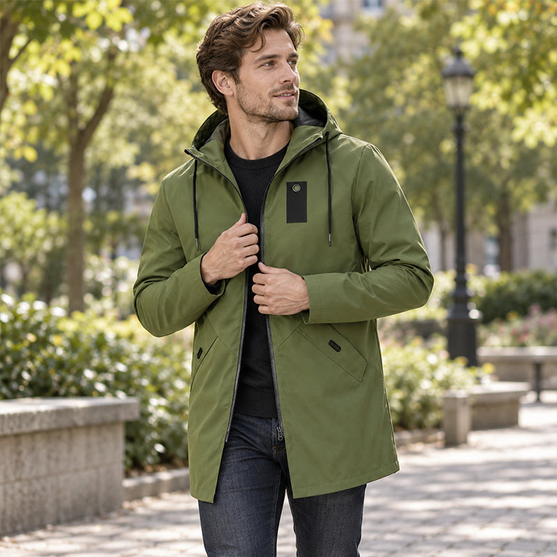 📢🎉50%Rabatt!!!🛍️✨Herren-Windbreaker-Trenchcoat mit Kapuze, mittlere Länge