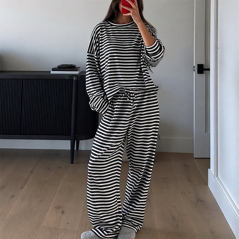 📢📢50% Rabatt!!! 🎉✨ Gestreiftes Lounge-Set für Damen – 2-teilig & langärmlig