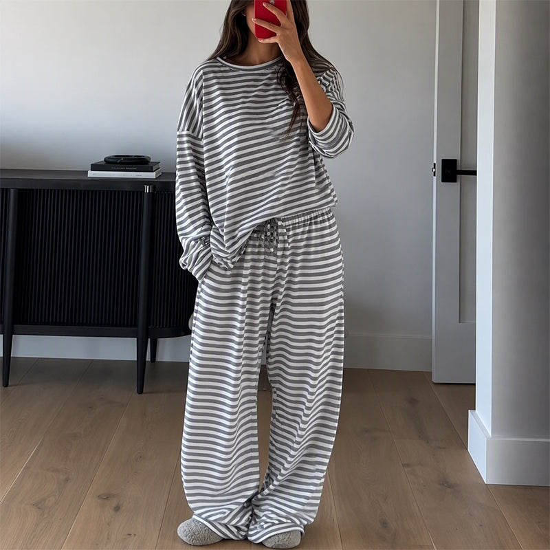 📢📢50% Rabatt!!! 🎉✨ Gestreiftes Lounge-Set für Damen – 2-teilig & langärmlig