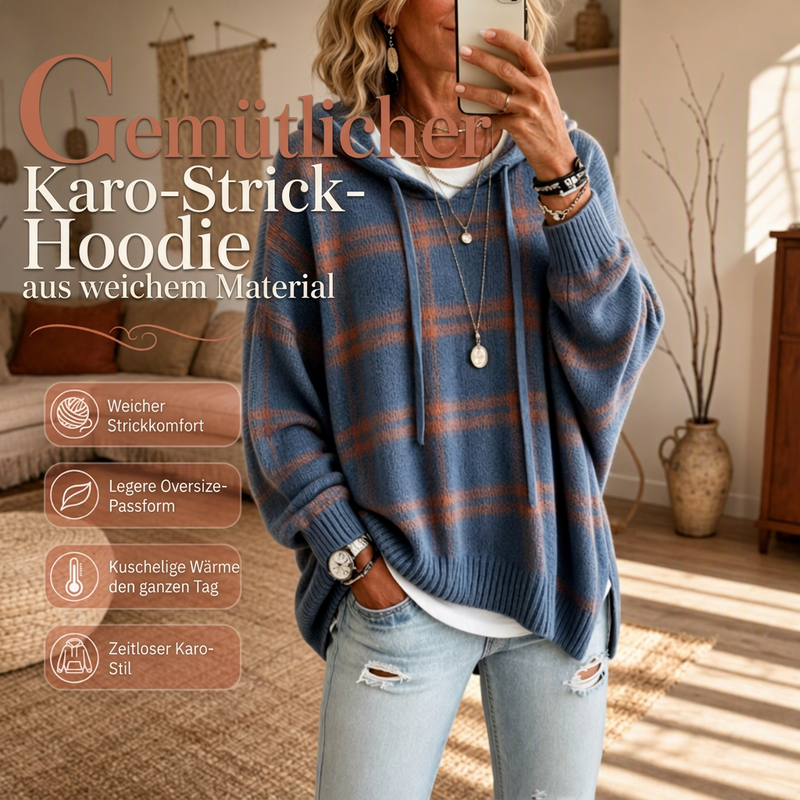 📢📢50% Rabatt!!! 🎉✨ Retro-Karierter Kapuzenstrickpullover für Damen