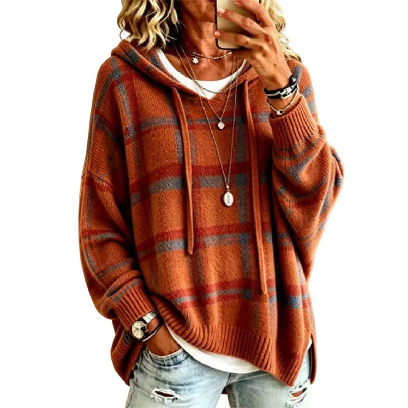 📢📢50% Rabatt!!! 🎉✨ Retro-Karierter Kapuzenstrickpullover für Damen