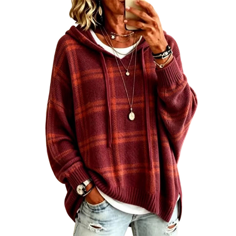 📢📢50% Rabatt!!! 🎉✨ Retro-Karierter Kapuzenstrickpullover für Damen