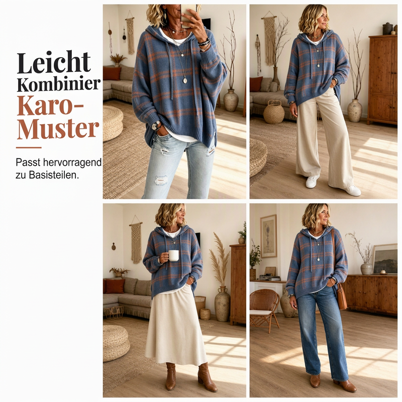 📢📢50% Rabatt!!! 🎉✨ Retro-Karierter Kapuzenstrickpullover für Damen