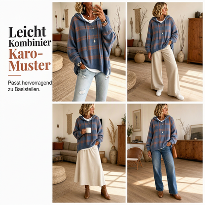 📢📢50% Rabatt!!! 🎉✨ Retro-Karierter Kapuzenstrickpullover für Damen
