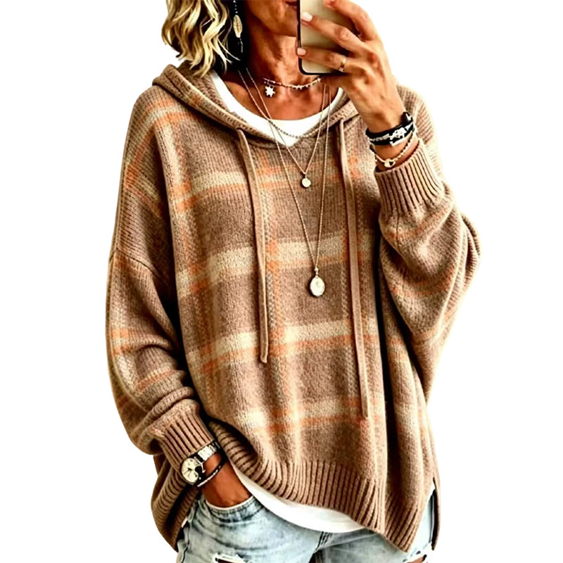 📢📢50% Rabatt!!! 🎉✨ Retro-Karierter Kapuzenstrickpullover für Damen