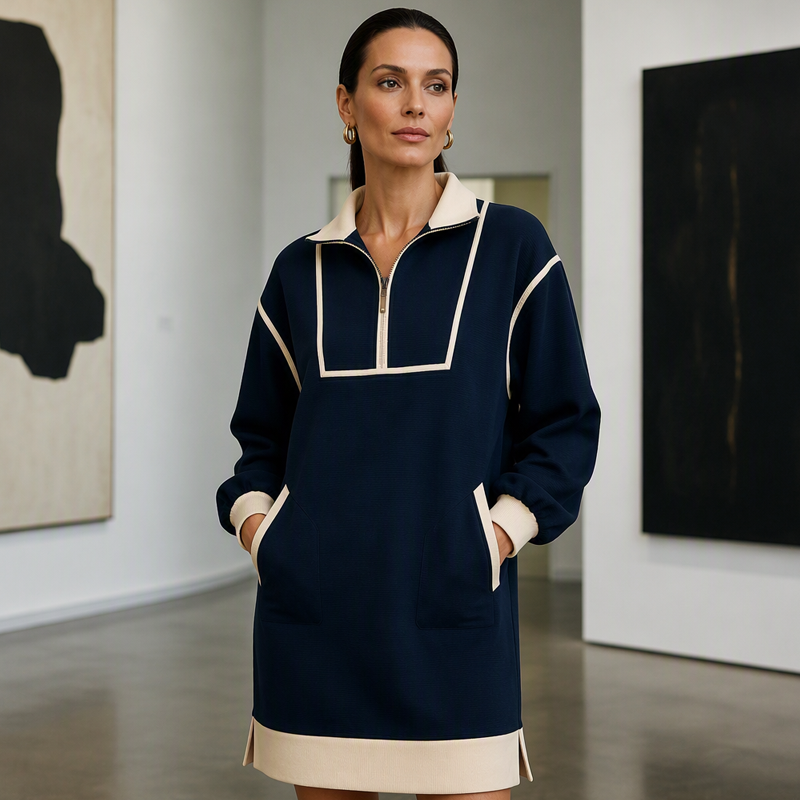 📢🎉50%Rabatt!!!🛍️✨Legeres Sweatshirtkleid mit Halbreißverschluss für Damen