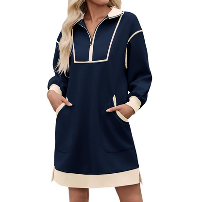 📢🎉50%Rabatt!!!🛍️✨Legeres Sweatshirtkleid mit Halbreißverschluss für Damen