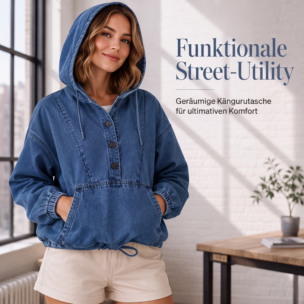 📢📢50% Rabatt!!! 🎉✨ Legere Jeans-Kapuzenjacke mit Knopfleiste für Damen