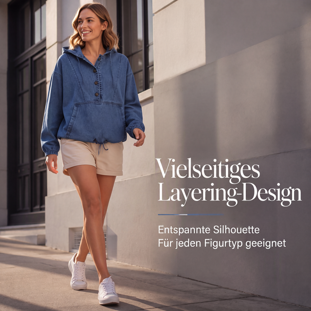 📢📢50% Rabatt!!! 🎉✨ Legere Jeans-Kapuzenjacke mit Knopfleiste für Damen