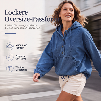 📢📢50% Rabatt!!! 🎉✨ Legere Jeans-Kapuzenjacke mit Knopfleiste für Damen