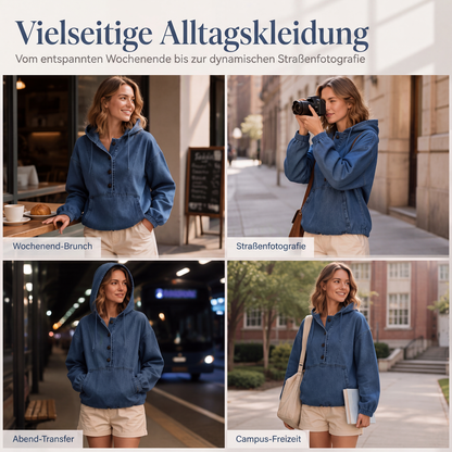📢📢50% Rabatt!!! 🎉✨ Legere Jeans-Kapuzenjacke mit Knopfleiste für Damen