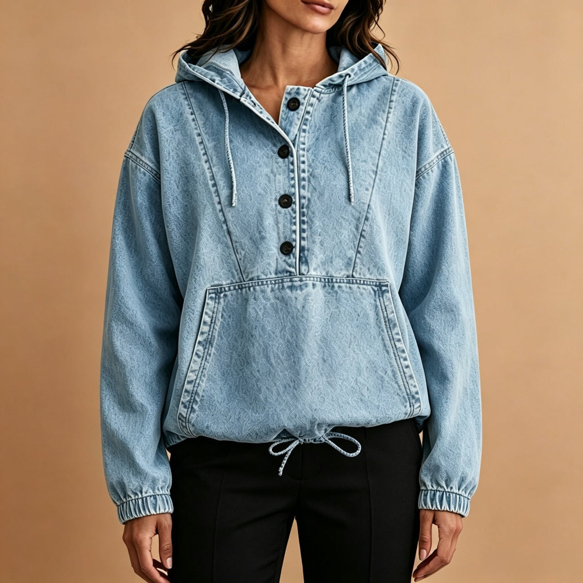 📢📢50% Rabatt!!! 🎉✨ Legere Jeans-Kapuzenjacke mit Knopfleiste für Damen