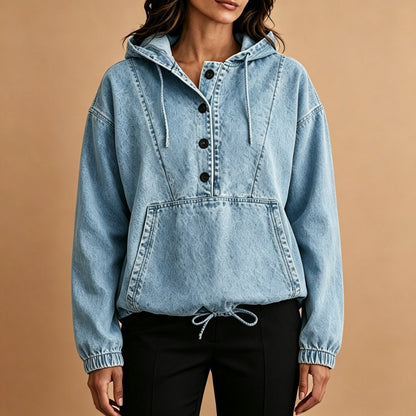 📢📢50% Rabatt!!! 🎉✨ Legere Jeans-Kapuzenjacke mit Knopfleiste für Damen