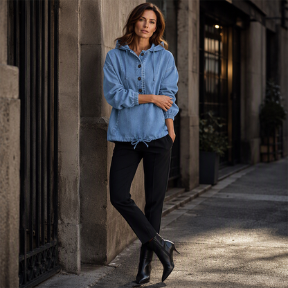 📢📢50% Rabatt!!! 🎉✨ Legere Jeans-Kapuzenjacke mit Knopfleiste für Damen
