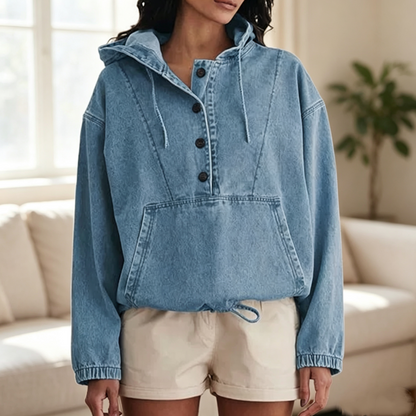 📢📢50% Rabatt!!! 🎉✨ Legere Jeans-Kapuzenjacke mit Knopfleiste für Damen