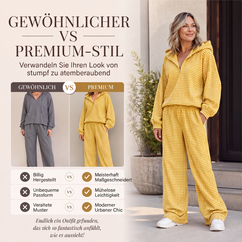 🏆 Verkaufsschlager – jetzt halber Preis! Zweiteiliges Damen-Set mit Kapuze und Gingham-Karomuster