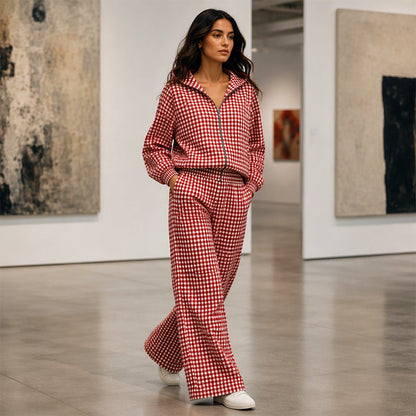 🏆 Verkaufsschlager – jetzt halber Preis! Zweiteiliges Damen-Set mit Kapuze und Gingham-Karomuster