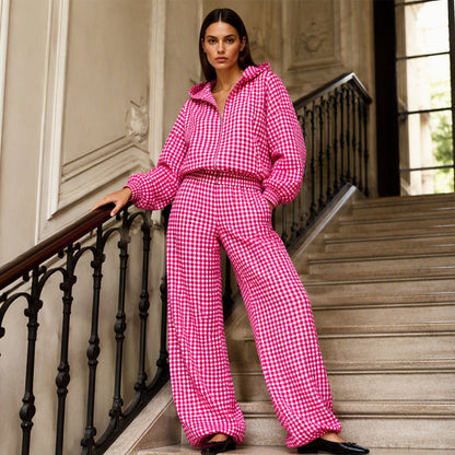 🏆 Verkaufsschlager – jetzt halber Preis! Zweiteiliges Damen-Set mit Kapuze und Gingham-Karomuster