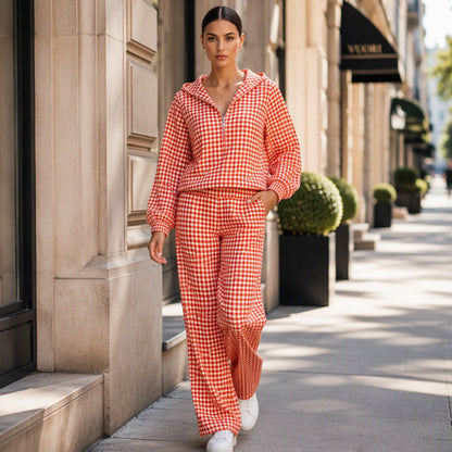 🏆 Verkaufsschlager – jetzt halber Preis! Zweiteiliges Damen-Set mit Kapuze und Gingham-Karomuster